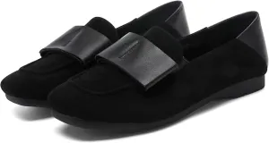 Fashionable Suede Women‘s Square Toe Flats with Bow,Slip On Penny Loafer for Women Platforms Low-Heel,Womens Shoes Dressy Casual,Comfortable&Lightweight