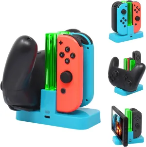 FastSnail Controller Charger Compatible with Nintendo Switch & OLED Model for Joycon, Charging Dock Station for Joy con and for Pro Controller with Charger Indicator and Type C Charging Cable
