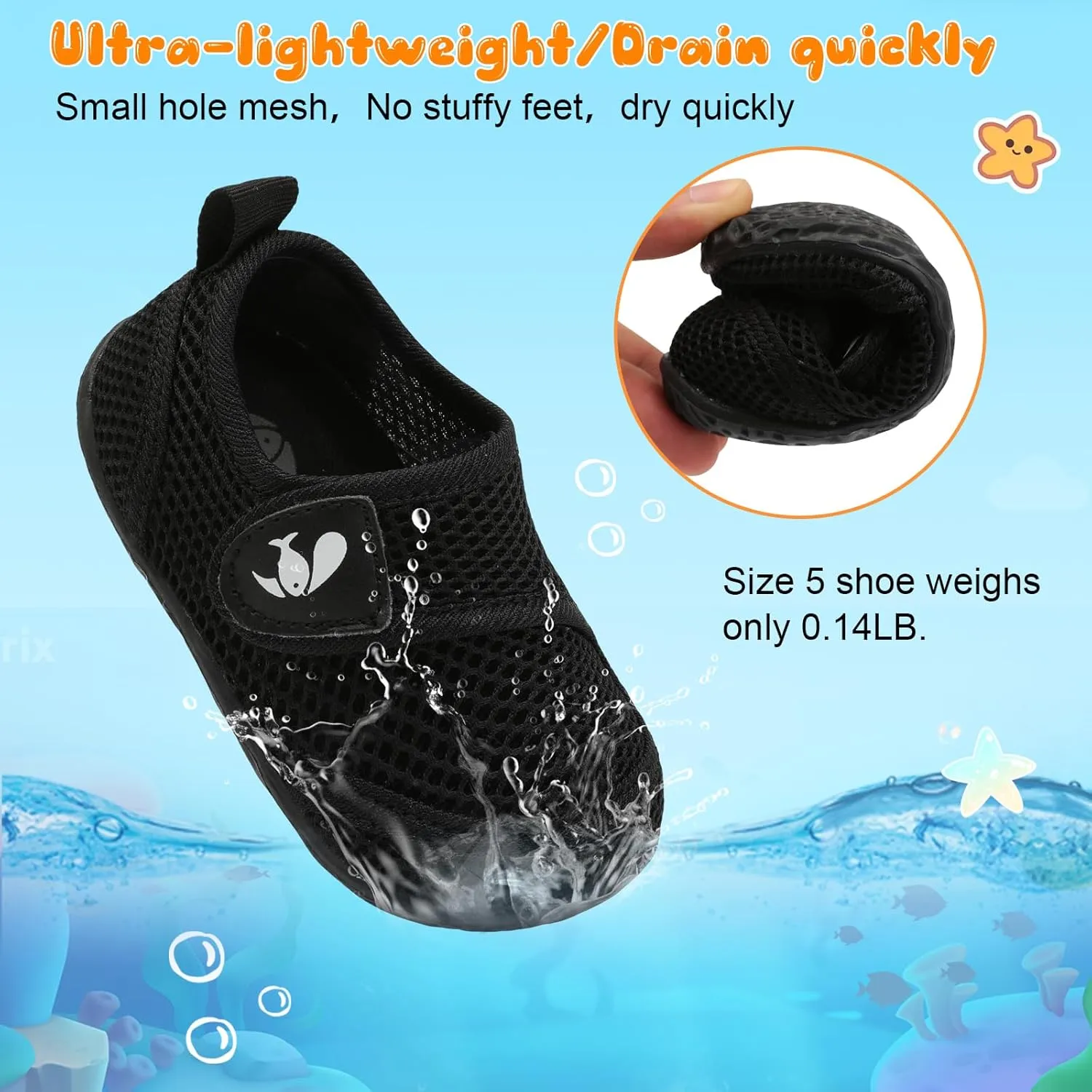 FEETCITY Toddler Water Shoes Boys Girls Swim Shoes Quick Dry Kids Aqua Socks Barefoot for Beach Swimming Pool