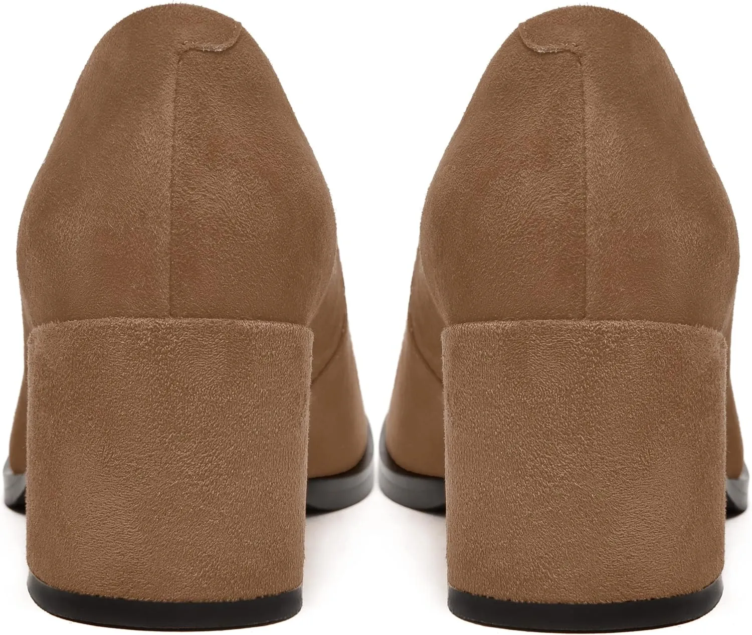FEMSTEP Womens Suede Leather Dating Square Toe Slip On Cute Chunky Low Heel Pumps Shoes 2.2 Inch