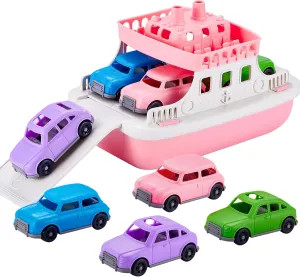 Ferry Boat Set With 4 Mini Cars, Mold Free Bath Toys for Girls Toddlers Kids, Water Toys for Bathtub, Pool and Beach, Girls Gift