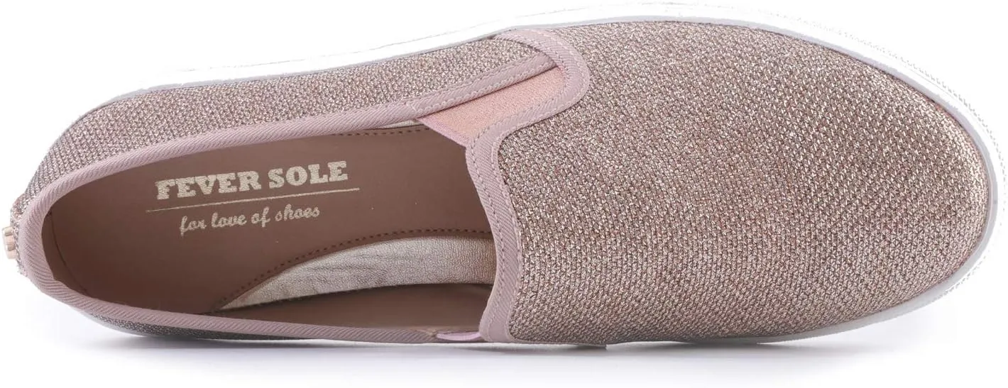 FEVERSOLE Women's Fashion Shiny Soft Slip On Sneaker Sparkle Casual Comfort Loafers
