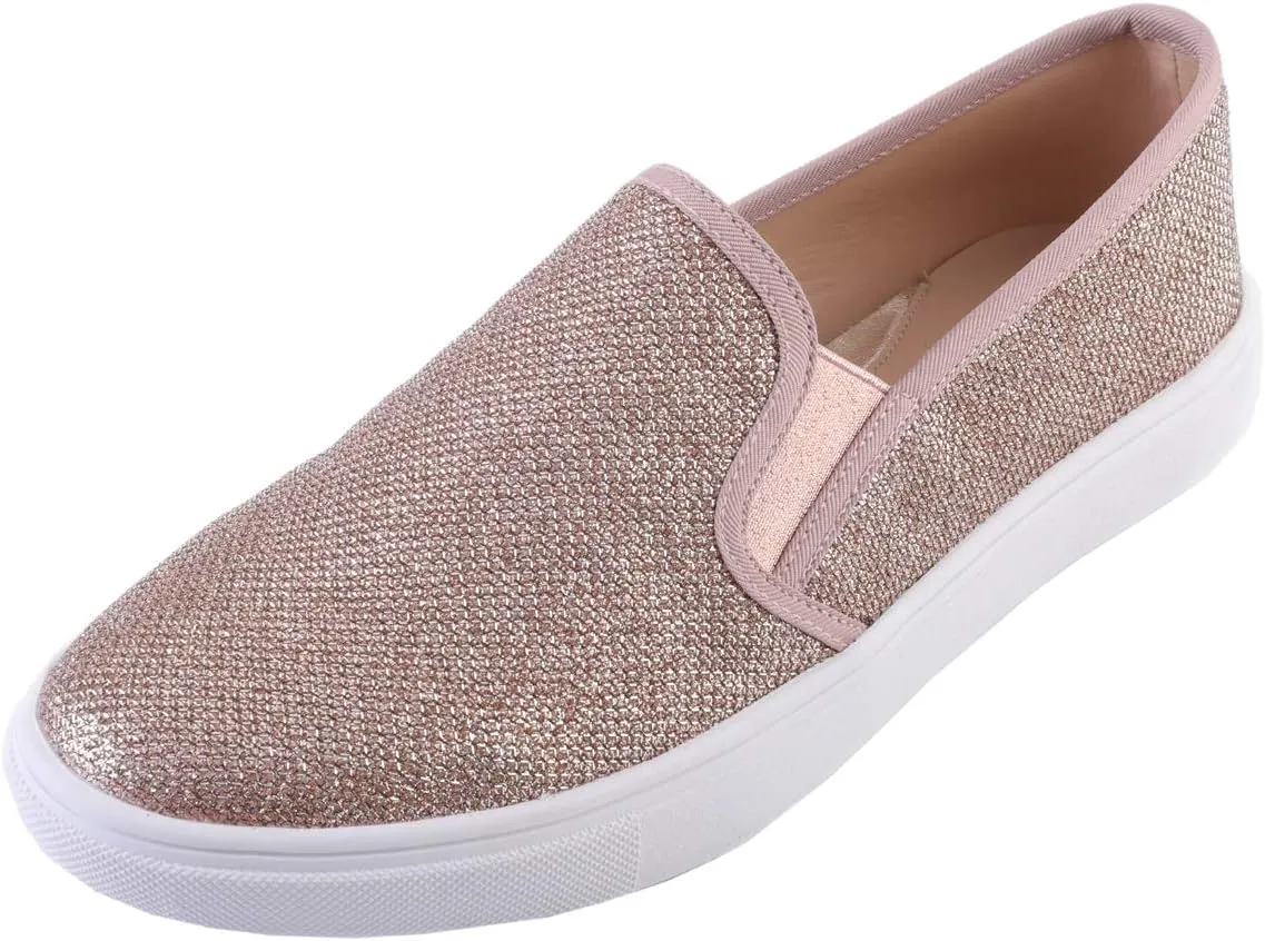 FEVERSOLE Women's Fashion Shiny Soft Slip On Sneaker Sparkle Casual Comfort Loafers