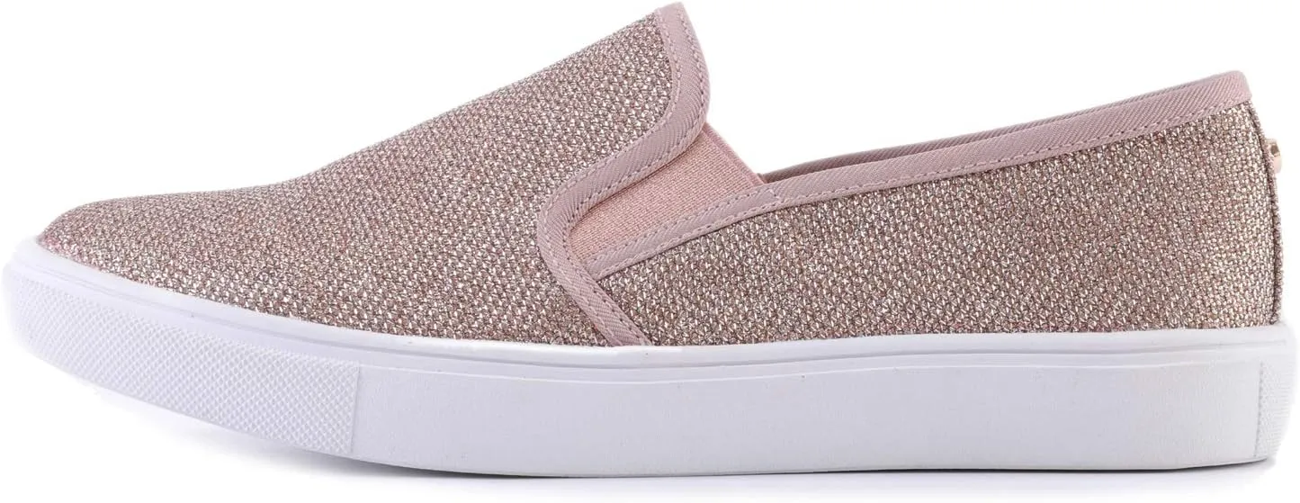 FEVERSOLE Women's Fashion Shiny Soft Slip On Sneaker Sparkle Casual Comfort Loafers