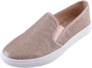 FEVERSOLE Women's Fashion Shiny Soft Slip On Sneaker Sparkle Casual Comfort Loafers
