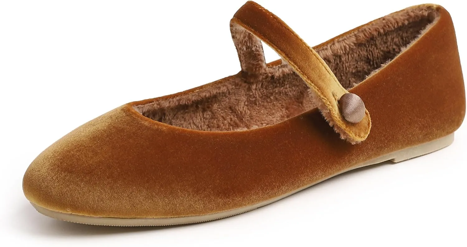 FEVERSOLE Women's Mary Jane Fashion Round Toe Easy Buckle Slip On Flats