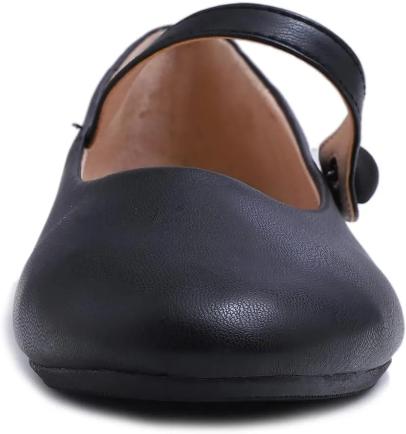 FEVERSOLE Women's Mary Jane Fashion Round Toe Easy Buckle Slip On Flats