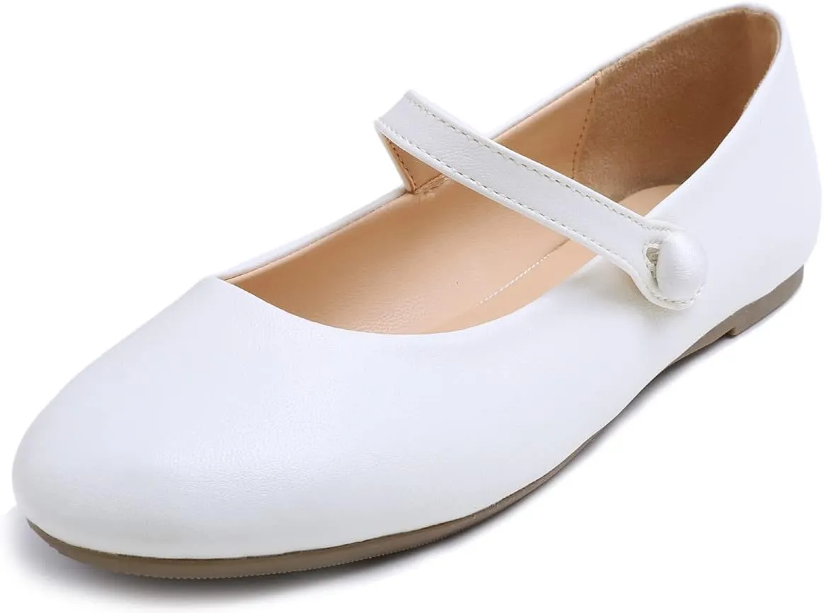 FEVERSOLE Women's Mary Jane Fashion Round Toe Easy Buckle Slip On Flats