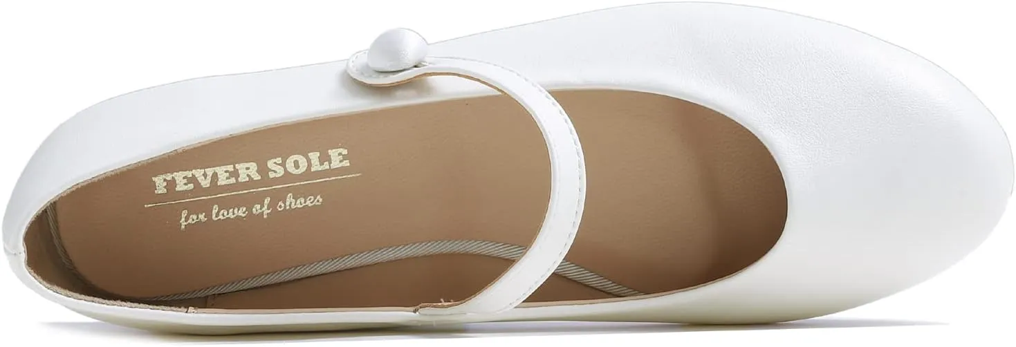 FEVERSOLE Women's Mary Jane Fashion Round Toe Easy Buckle Slip On Flats