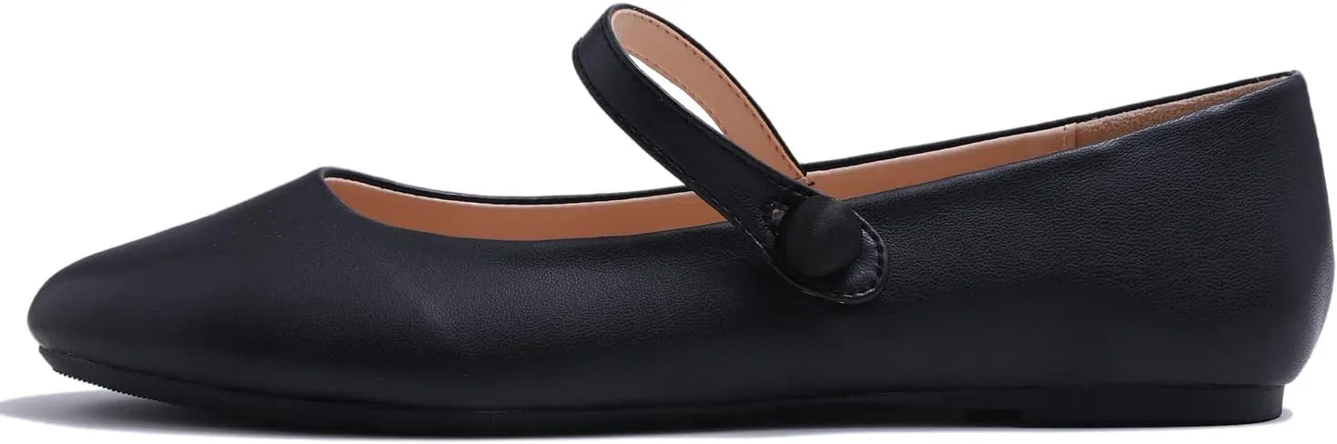 FEVERSOLE Women's Mary Jane Fashion Round Toe Easy Buckle Slip On Flats