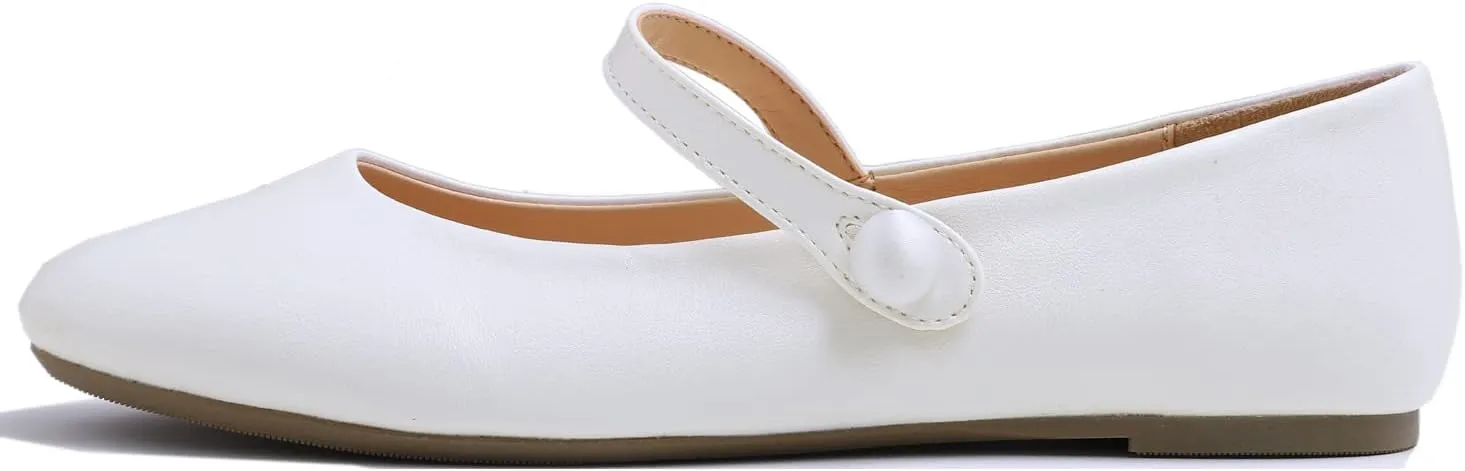 FEVERSOLE Women's Mary Jane Fashion Round Toe Easy Buckle Slip On Flats