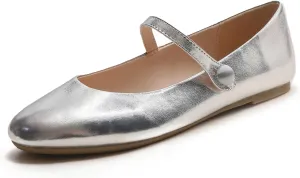 FEVERSOLE Women's Mary Jane Fashion Round Toe Easy Buckle Slip On Flats