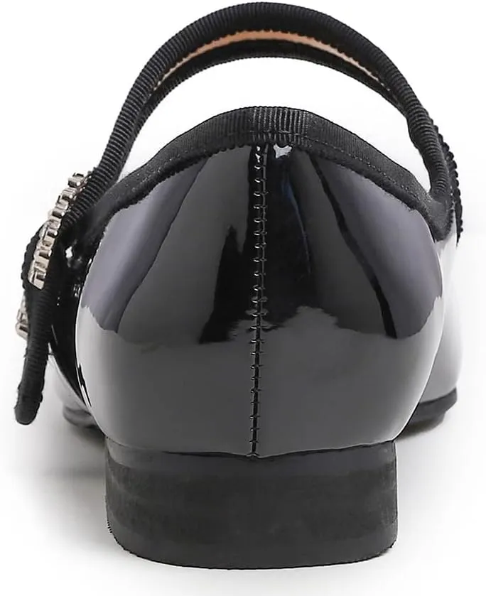 FEVERSOLE Women's Mary Jane Fashion Square Toe Easy Buckle Low Heel Slip On Flats