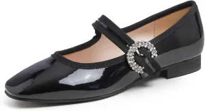 FEVERSOLE Women's Mary Jane Fashion Square Toe Easy Buckle Low Heel Slip On Flats