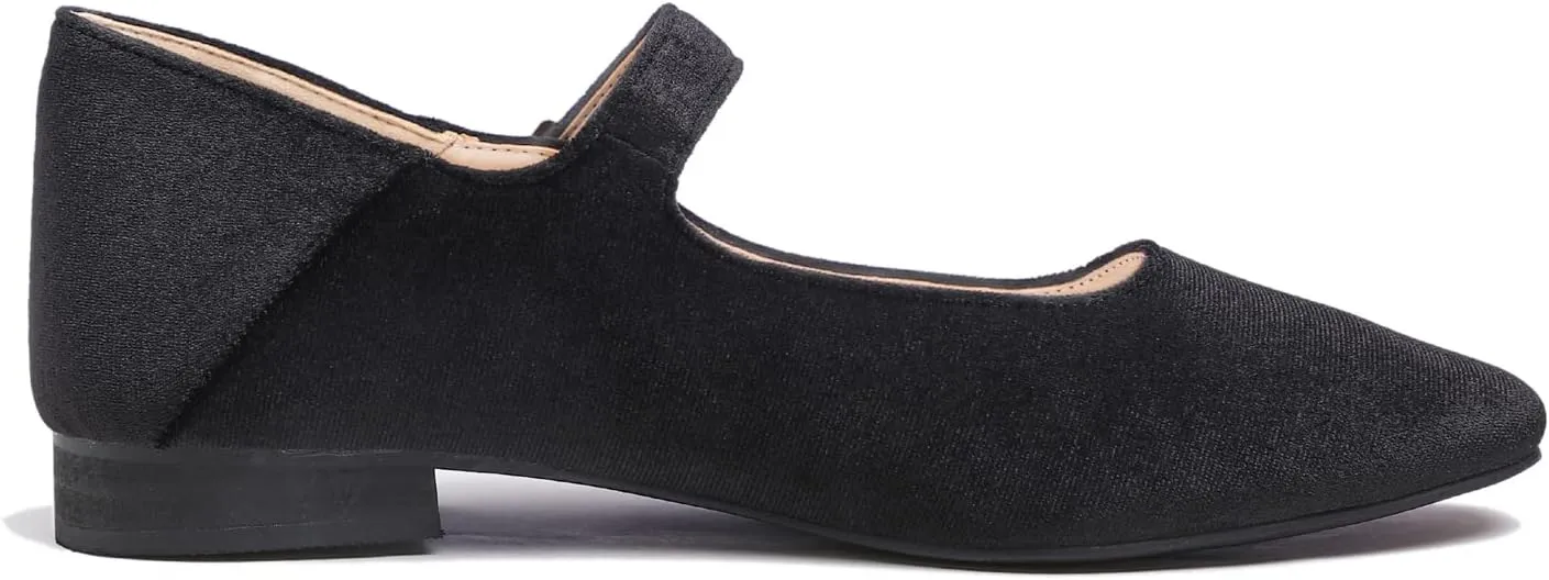 FEVERSOLE Women's Mary Jane Fashion Square Toe Easy Buckle Low Heel Slip On Flats