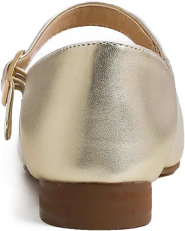 FEVERSOLE Women's Mary Jane Fashion Square Toe Easy Buckle Low Heel Slip On Flats