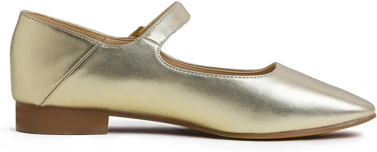 FEVERSOLE Women's Mary Jane Fashion Square Toe Easy Buckle Low Heel Slip On Flats