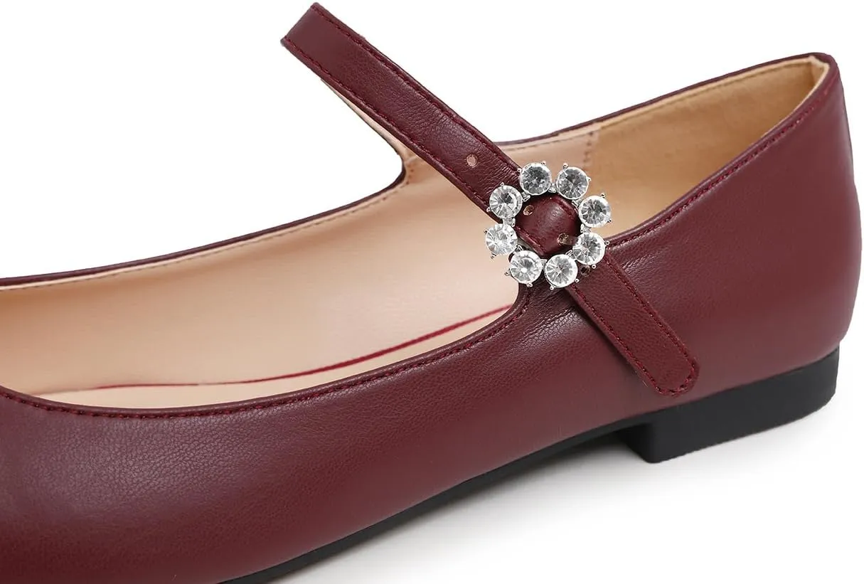 FEVERSOLE Women's Mary Jane Fashion Square Toe Easy Buckle Slip On Flats