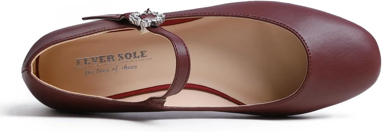 FEVERSOLE Women's Mary Jane Fashion Square Toe Easy Buckle Slip On Flats