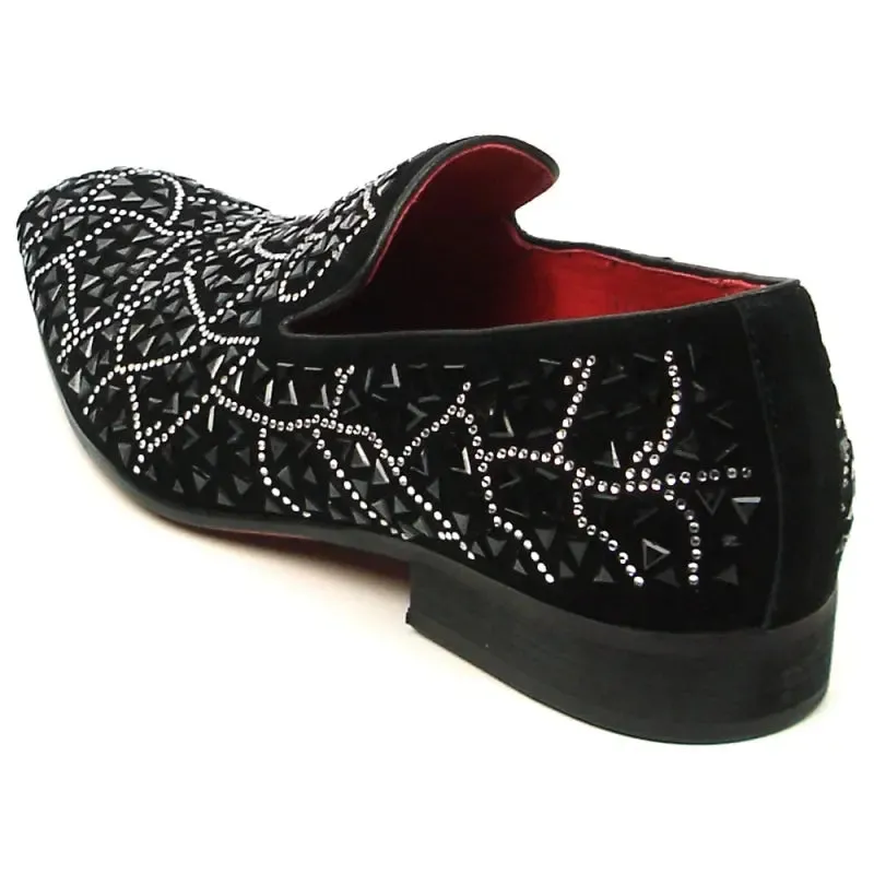 Fiesso FI-7415 Black Suede Black Stone Loafers
