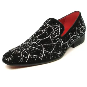 Fiesso FI-7415 Black Suede Black Stone Loafers