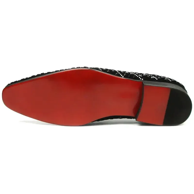 Fiesso FI-7415 Black Suede Black Stone Loafers