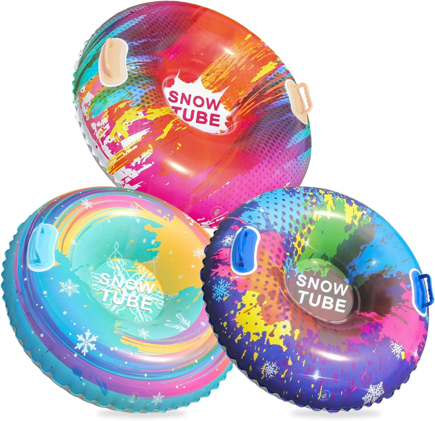 FindUWill 3 Pack Snow Tubes Sleds for Sledding, 35‘’ Big Inflatable Snow Tube Sled Heavy Duty with Handles for Christmas Kids Gifts Winter Outdoor Sports Snow Toys
