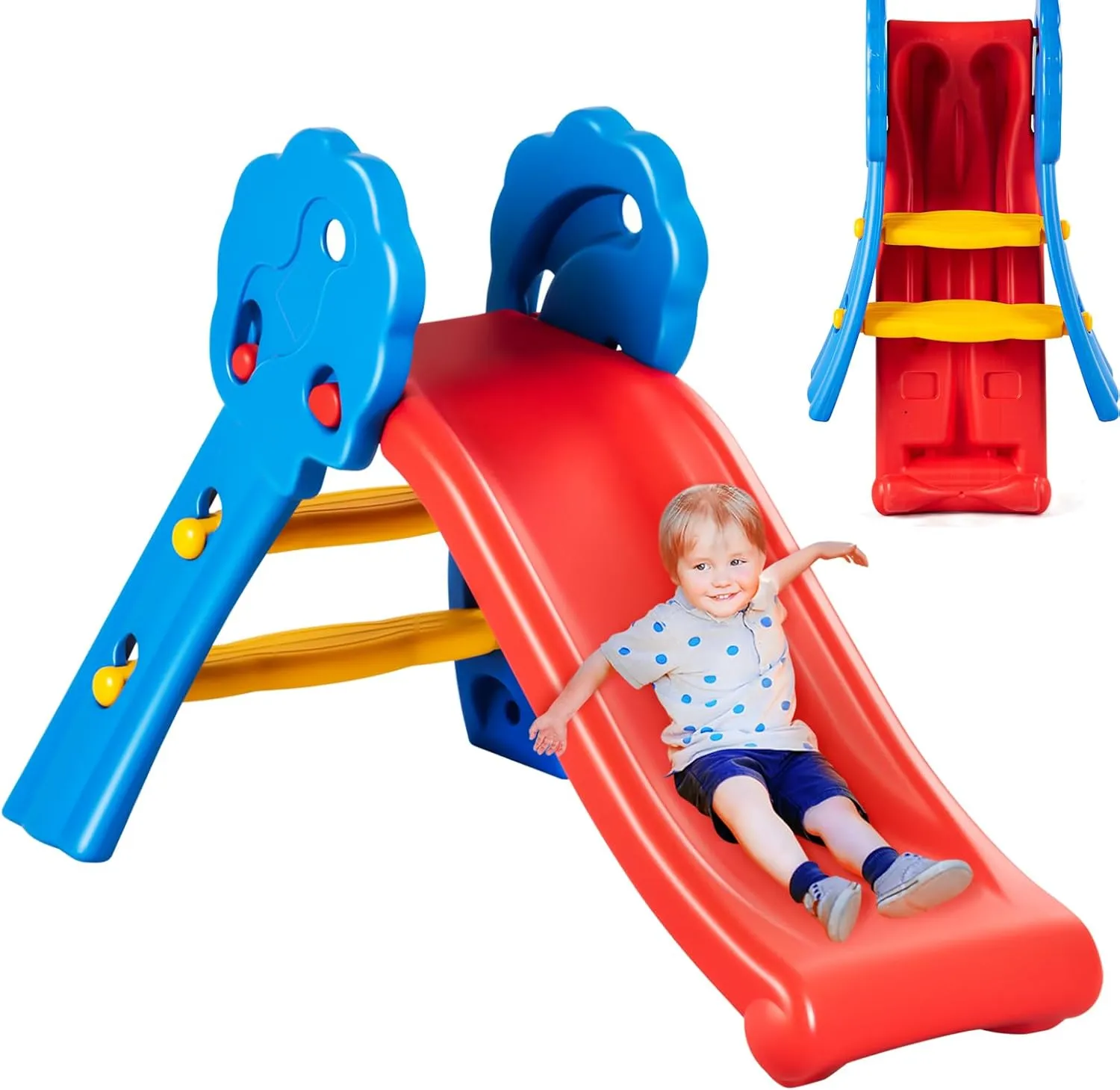 Fireflowery Toddler Slide, ASTM Approved, HDPE Folding Baby Slide, Freestanding Climber for Indoor, Outdoor, Pool, Ball Pit, Easy Set Up Playset, Kids Slide for Toddlers Age 1-3, 43''L*21.5''W*27.5''H