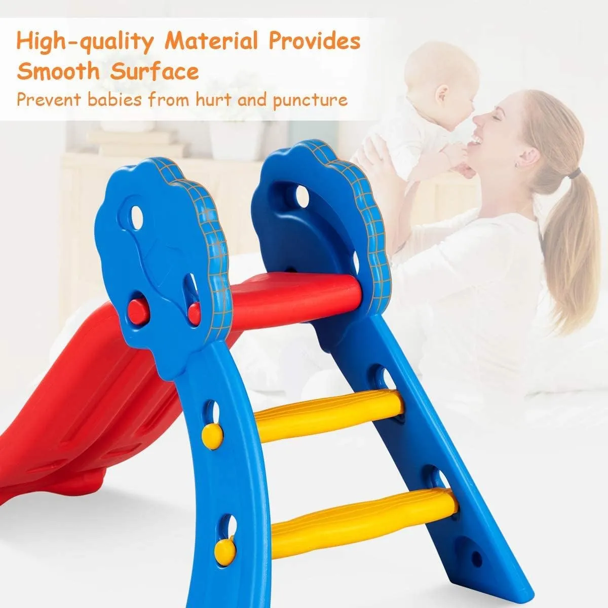 Fireflowery Toddler Slide, ASTM Approved, HDPE Folding Baby Slide, Freestanding Climber for Indoor, Outdoor, Pool, Ball Pit, Easy Set Up Playset, Kids Slide for Toddlers Age 1-3, 43''L*21.5''W*27.5''H