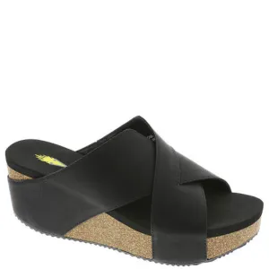 Firefly Faux Leather Criss Cross Slide Sandal in Black by Volatile