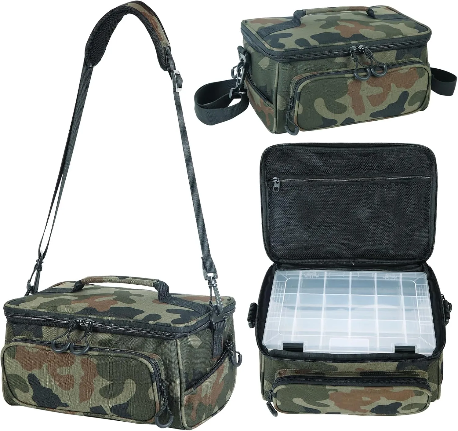 Fishing Tackle Bags Resistant Fishing Gear Storage for Saltwater or Freshwater Fishing Removeable Shoulder Strap with 3 Tackle Trays for Outdoor Camouflage