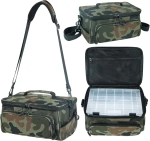 Fishing Tackle Bags Resistant Fishing Gear Storage for Saltwater or Freshwater Fishing Removeable Shoulder Strap with 3 Tackle Trays for Outdoor Camouflage