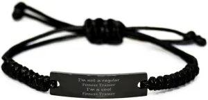 Fitness Trainer Black Rope Bracelet - Im a cool Fitness Enthusiast, Gifts for Graduation and Birthday, Stay Motivated and Inspired with this Unique Bracelet
