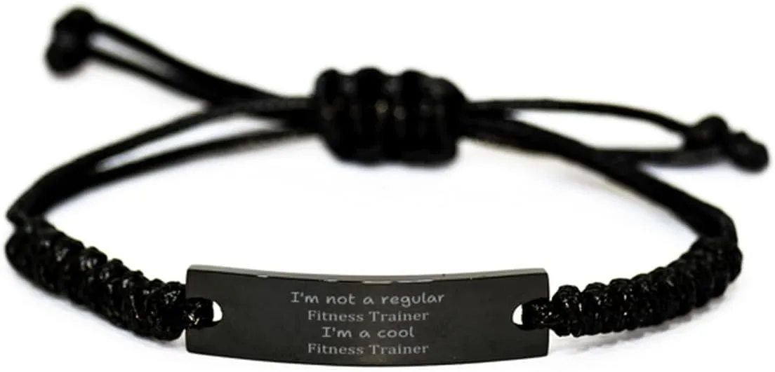 Fitness Trainer Black Rope Bracelet - Im a cool Fitness Enthusiast, Gifts for Graduation and Birthday, Stay Motivated and Inspired with this Unique Bracelet