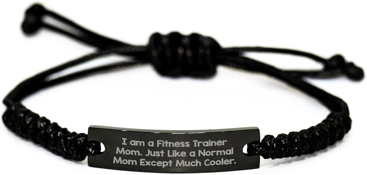 Fitness Trainer Mom Gifts - Funny Rope Bracelet for Birthday - Cool Adjustable Black Stainless Steel Bangle from Mom to Fitness Enthusiast or Fitness Lover