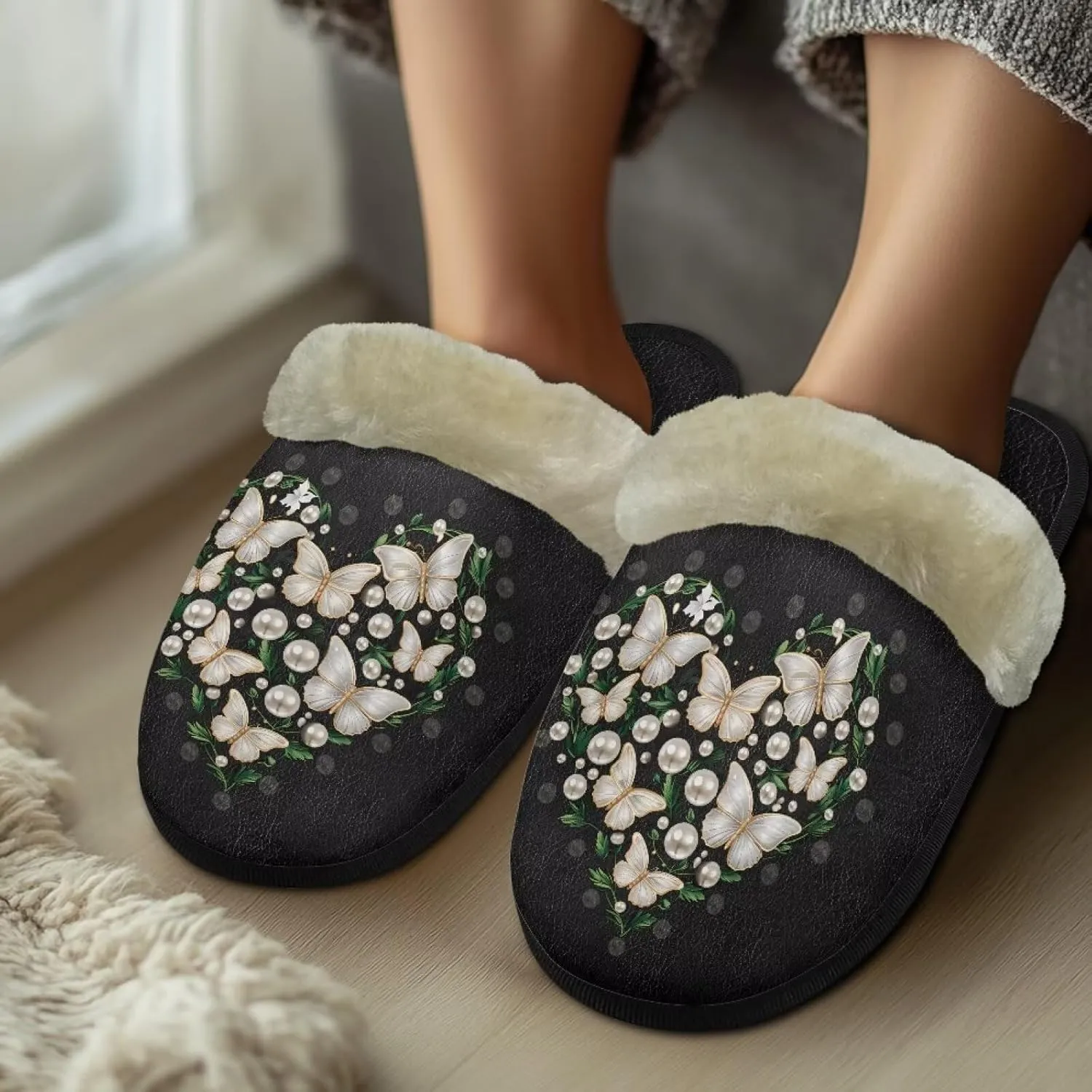 Flashideas Slippers for Women Retro Soft Fuzzy Slippers Couple Casual Fluffy Slippers for Indoor and Outdoor