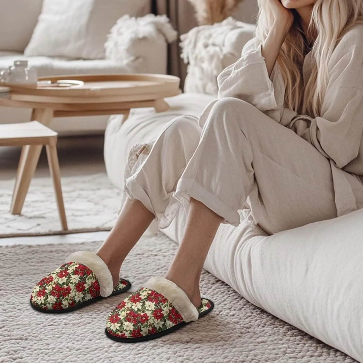 Flashideas Slippers for Women Retro Soft Fuzzy Slippers Couple Casual Fluffy Slippers for Indoor and Outdoor