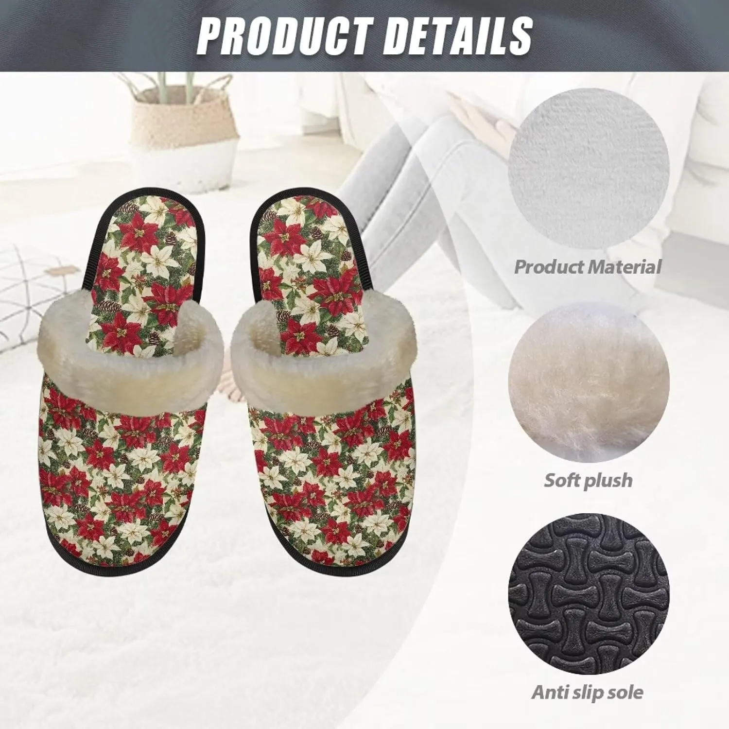 Flashideas Slippers for Women Retro Soft Fuzzy Slippers Couple Casual Fluffy Slippers for Indoor and Outdoor