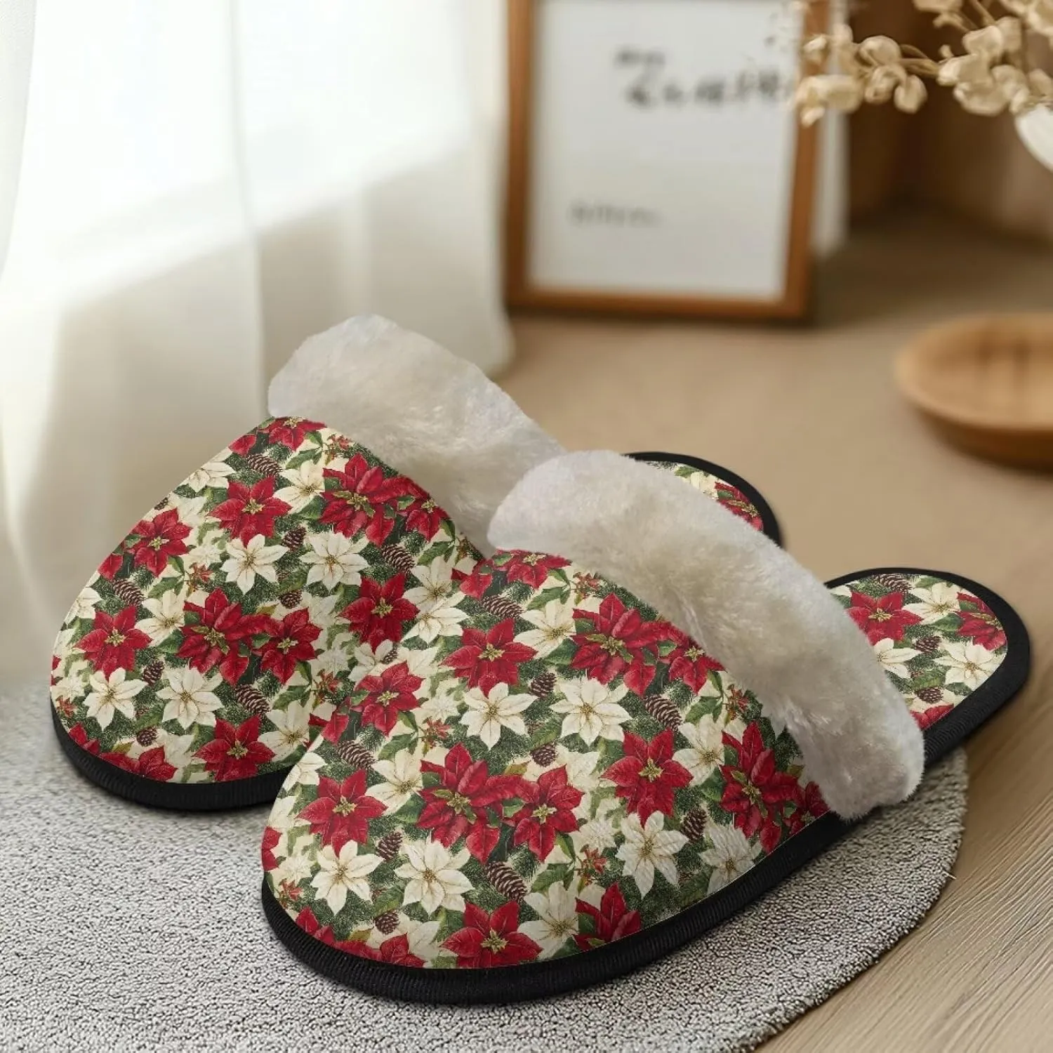 Flashideas Slippers for Women Retro Soft Fuzzy Slippers Couple Casual Fluffy Slippers for Indoor and Outdoor
