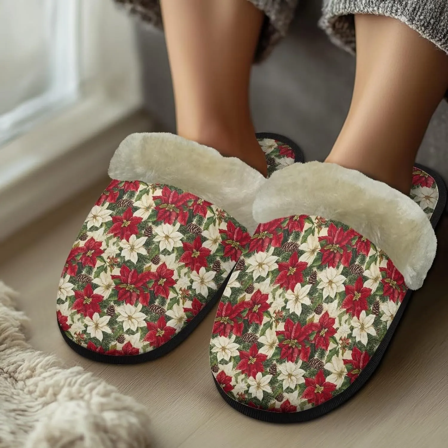 Flashideas Slippers for Women Retro Soft Fuzzy Slippers Couple Casual Fluffy Slippers for Indoor and Outdoor