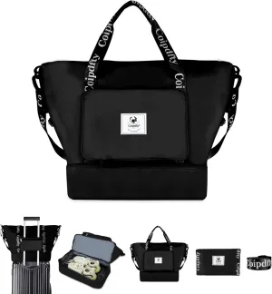 Foldable Dry/Wet Travel Duffle Bag, Shoe Compartment, Large Capacity, Luggage Sleeve, Gym Weekender Bag