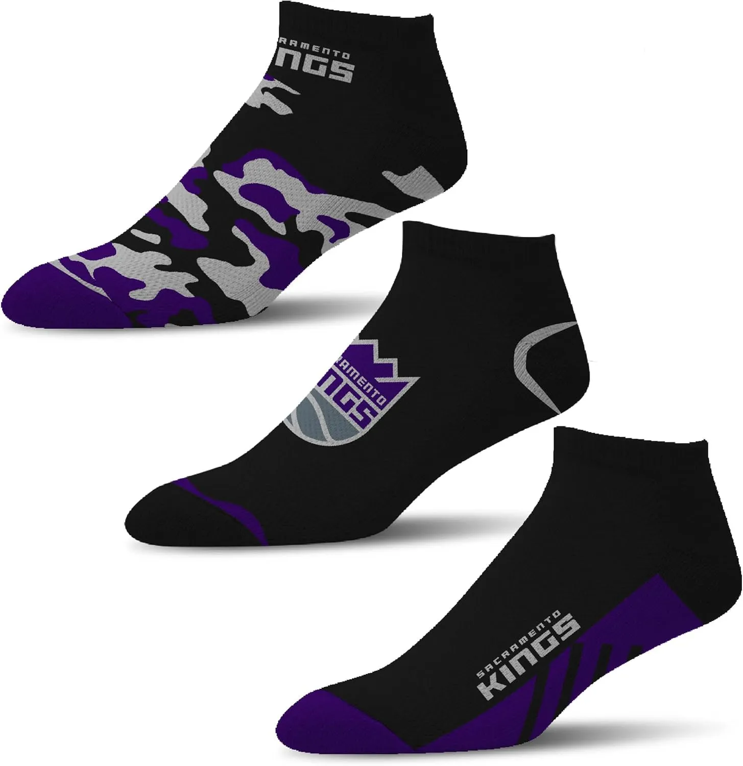 For Bare Feet Men's NBA Camo Boom 3 Pack Socks Large