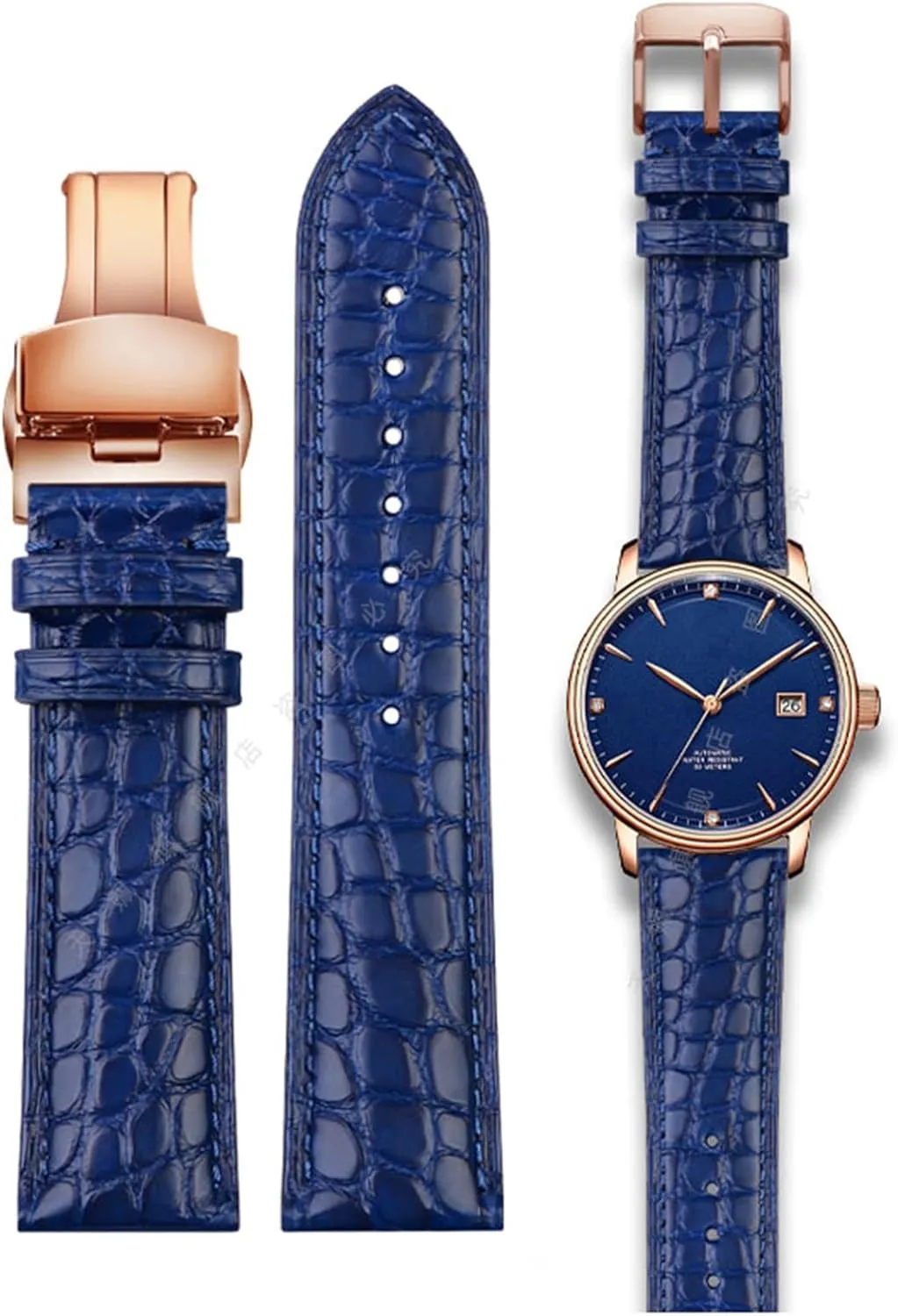 For luxurious wristband Crocodile strap Soft Blue leather watchband Butterfly Clasp 18 20mm 22mm Men Wrist Band