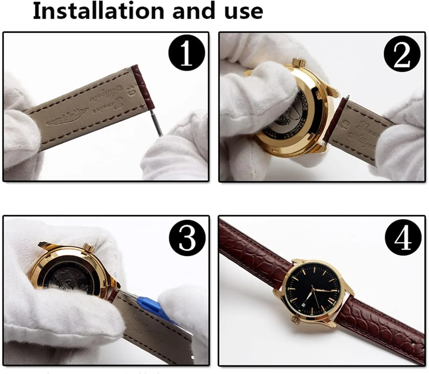 For luxurious wristband Crocodile strap Soft Blue leather watchband Butterfly Clasp 18 20mm 22mm Men Wrist Band