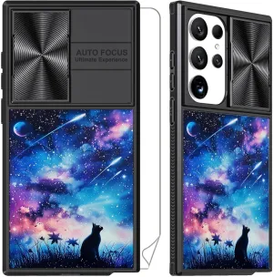 for Samsung Galaxy S25 Ultra Case with Astral Cat, Metal Slide Camera Cover, Screen Protector, Anti-Peeping Privacy Safeguard, Camera Lens Protector Phone Case for Samsung S25 Ultra 5G