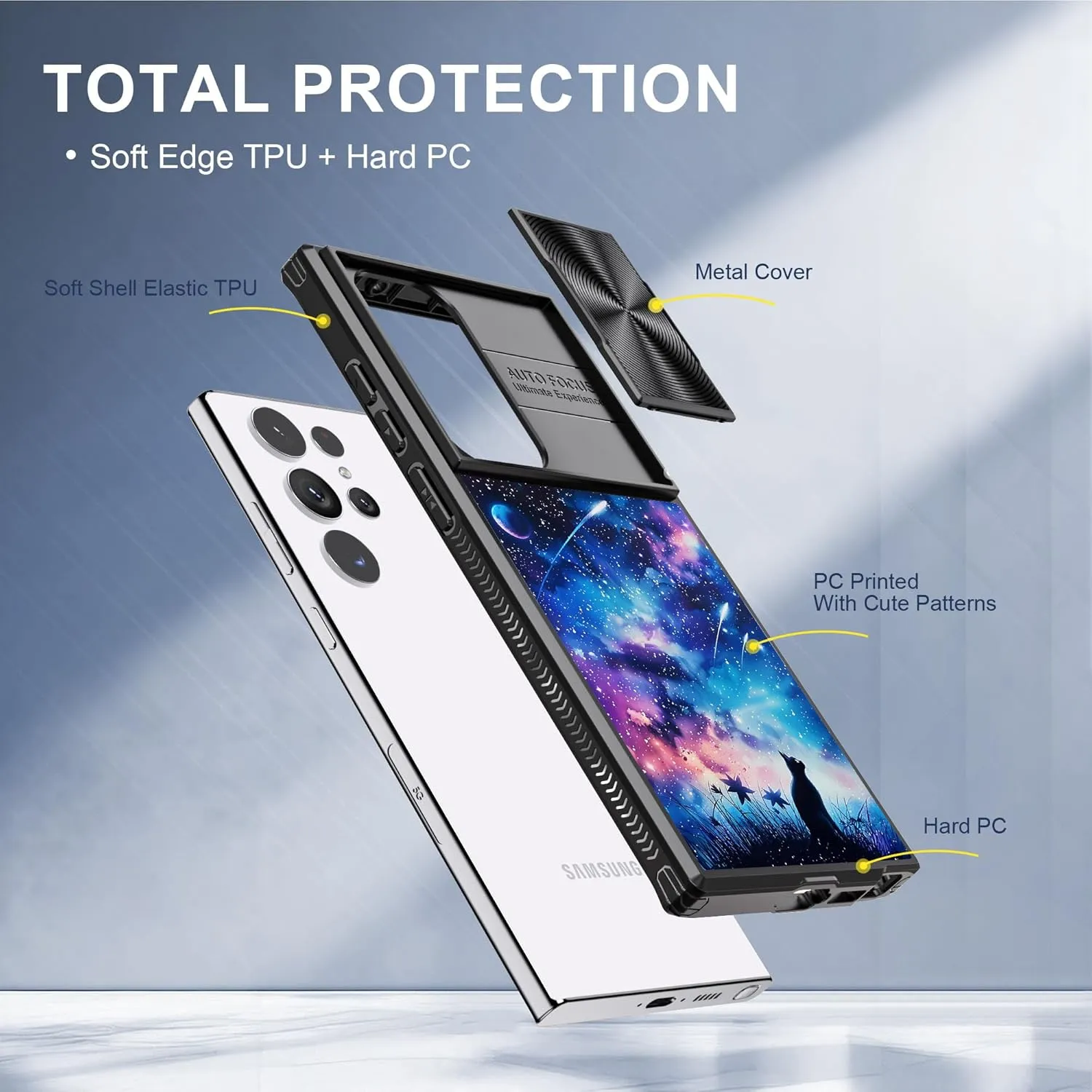 for Samsung Galaxy S25 Ultra Case with Astral Cat, Metal Slide Camera Cover, Screen Protector, Anti-Peeping Privacy Safeguard, Camera Lens Protector Phone Case for Samsung S25 Ultra 5G