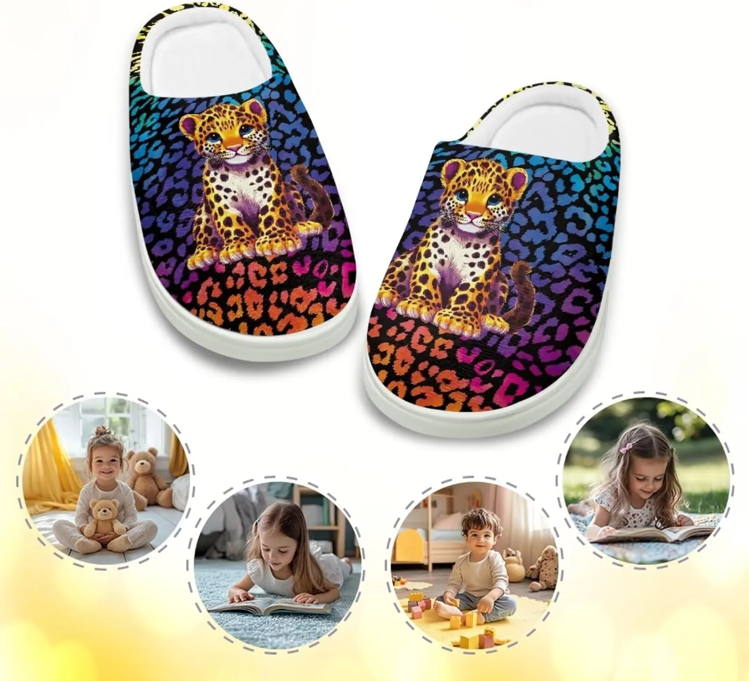 Forchrinse Hawaiian Red Hibiscus Palm Kids Slippers Boys Girls House Slippers Plush Non Slip Indoor Clog Slippers Soft Slip on Warm Slippers