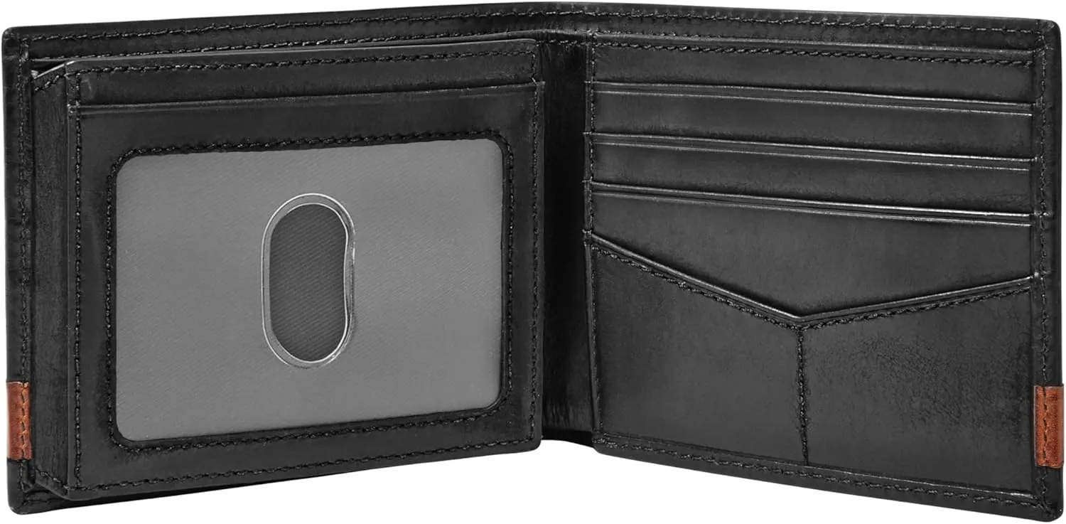 Fossil Men's Quinn Leather Bifold with Flip ID Wallet, Black, (Model: ML3644001)