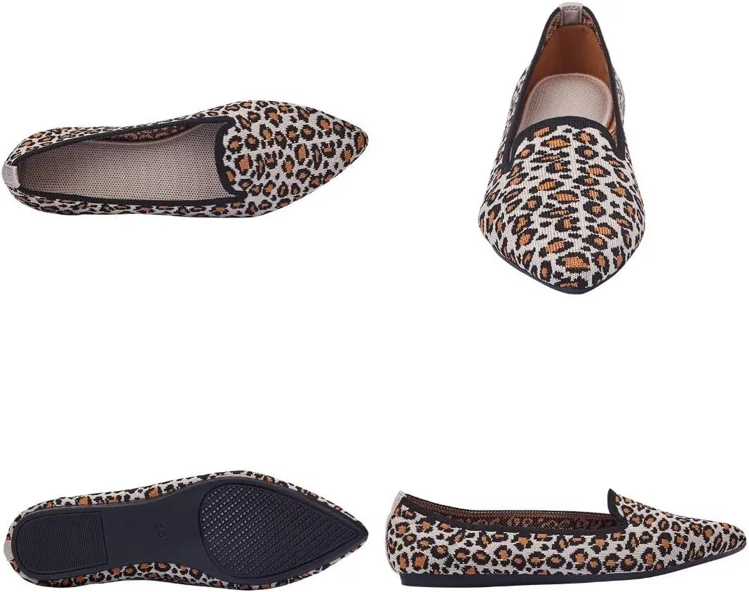 Frank Mully Women's Casual Loafer Flats Slip On Loafer Shoes Comfortable Knit Flat Shoes Classics Pointy Toe Loafer Flats,for Work,Travel
