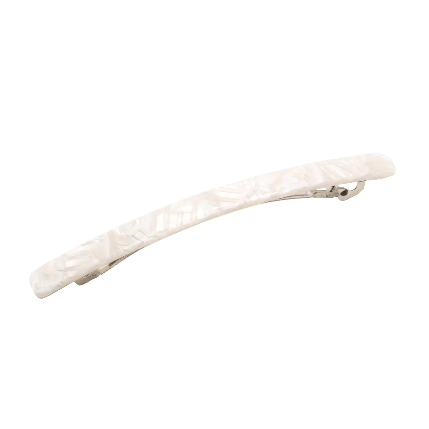 French Amie Long and Thin Frost White Large 4” Handmade Celluloid Automatic Hair Clip Barrette for Women and Girls (Frost White)